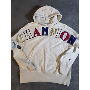 CHAMPION REVERSE WEAVE Mens Grey Spellout Size Small